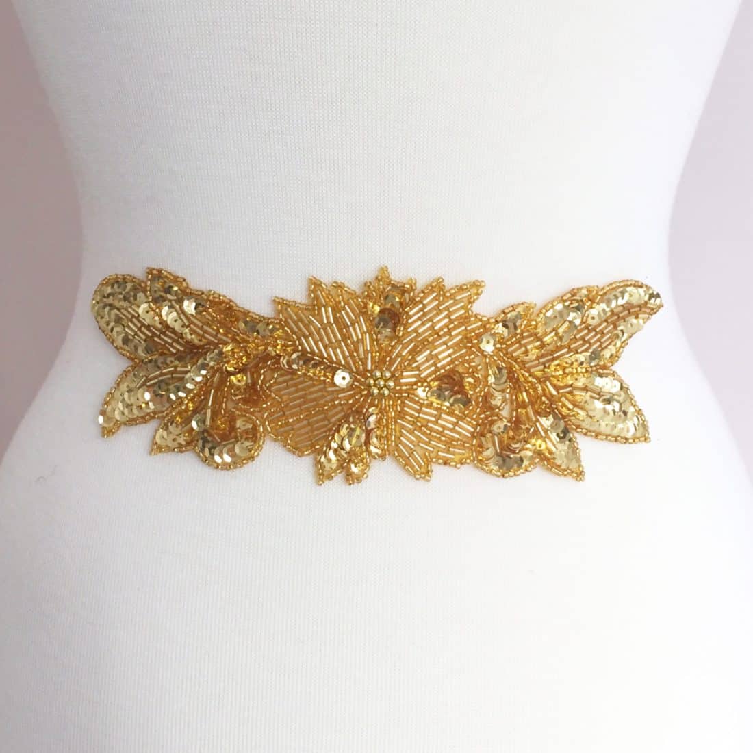 Gold Sequin Bead Epaulet Applique Shine Trim