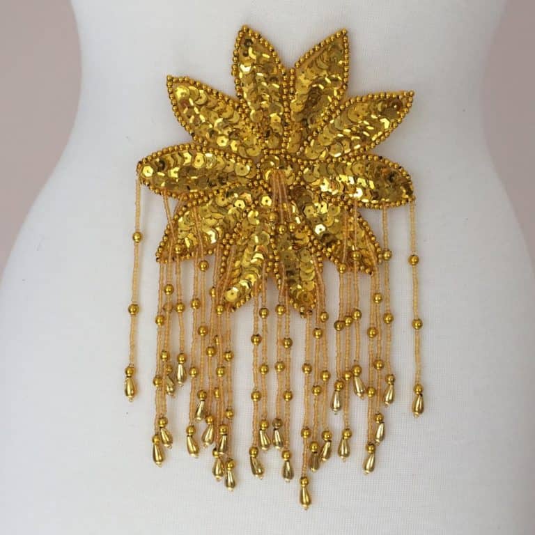 Gold Sequin Bead Epaulet Applique Shine Trim