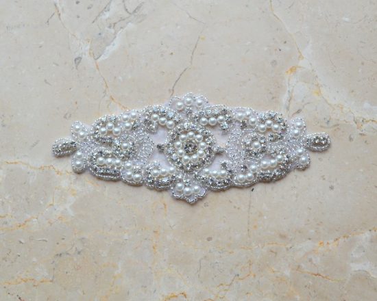 Magdaly Pearl and Rhinestone Emblem Applique