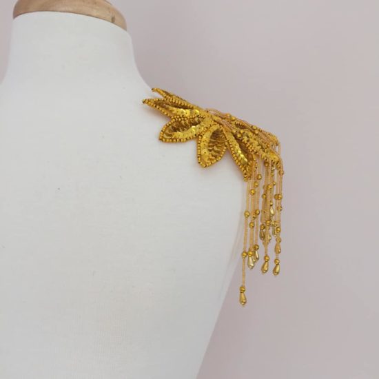 Gold Sequin Bead Epaulet Applique