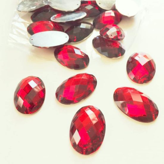 Ruby Siam Oval Acrylic Gem Stones 20x30mm (Pack of 35)