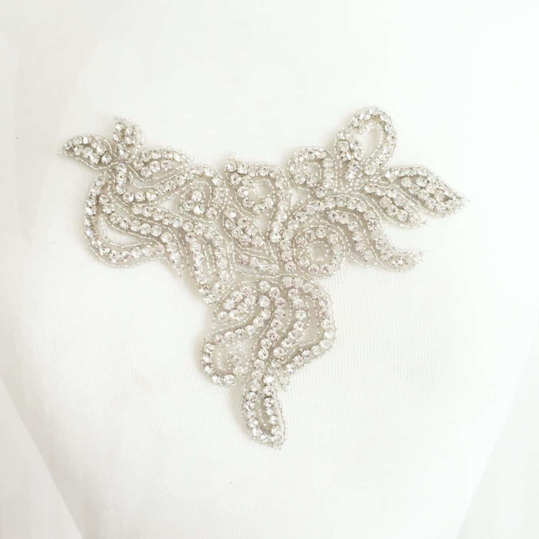 Delicate Floral Leaf Rhinestone Beaded Applique Shine Trim