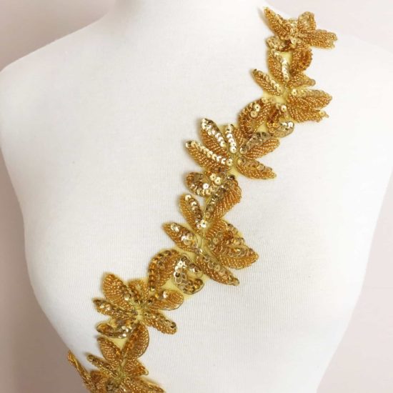 Beaded Sequin Embroidered Leaf Trim