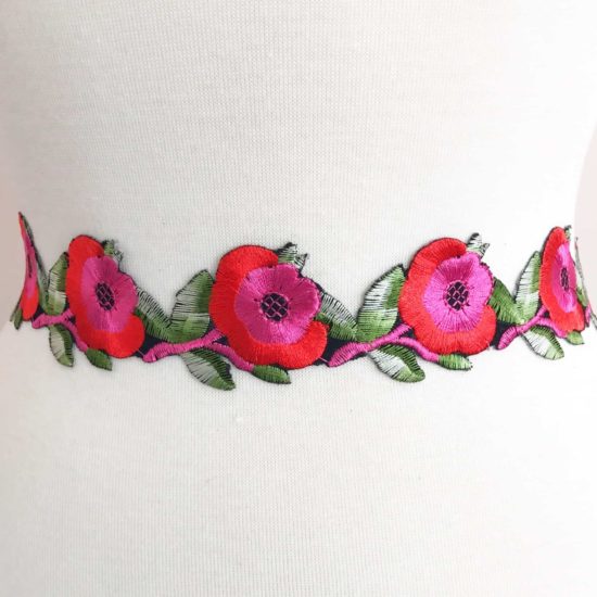 Floral Stem Embroidered Trim (Iron-On)