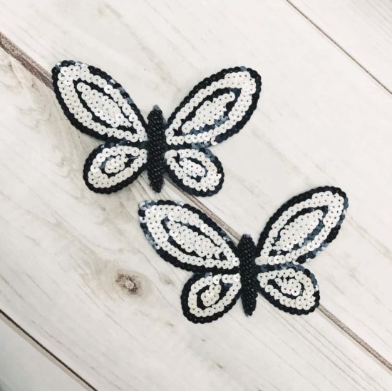 Black and Off White Sequin Butterfly Applique (Sold as set of 2)