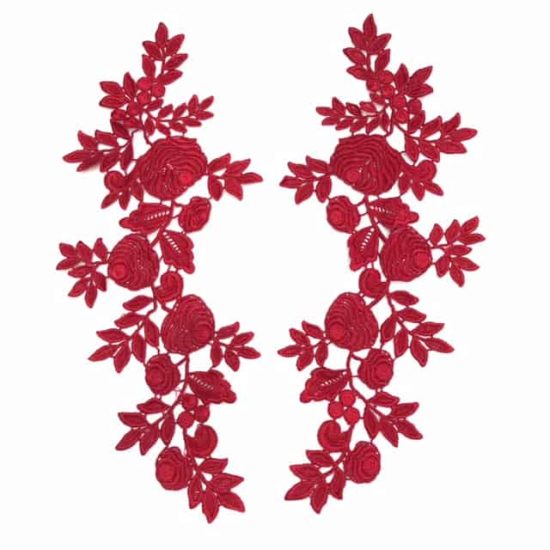 Matching Scarlet Embroidered Lace Applique (SOLD AS A PAIR)