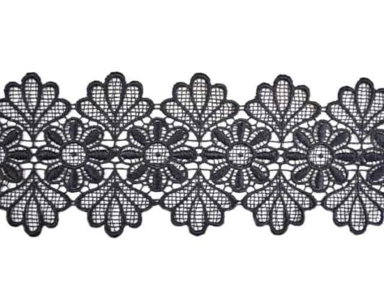 Black Lace Fabric Trim, Venise Lace Applique, Black Flower Petal